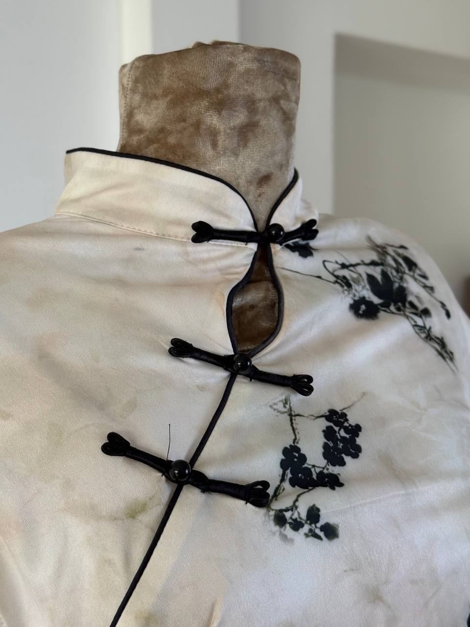 White Black Flowers Qipao Dress