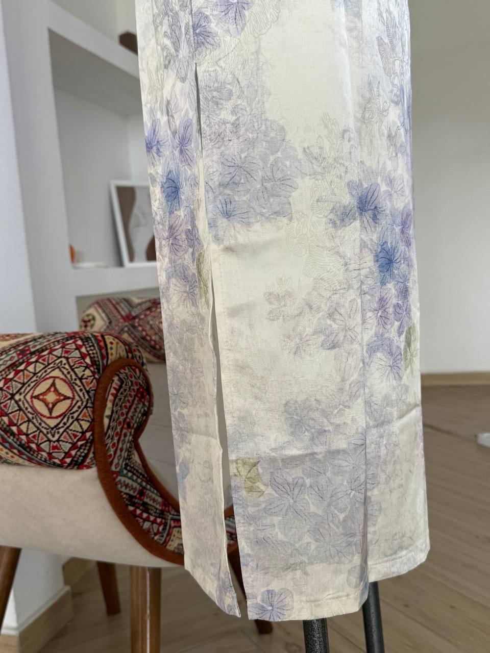 White Purple Flowers Qipao Dress
