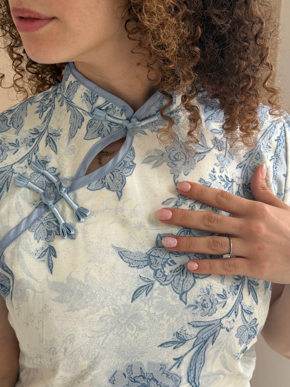 White Blue Flowers Qipao Dress